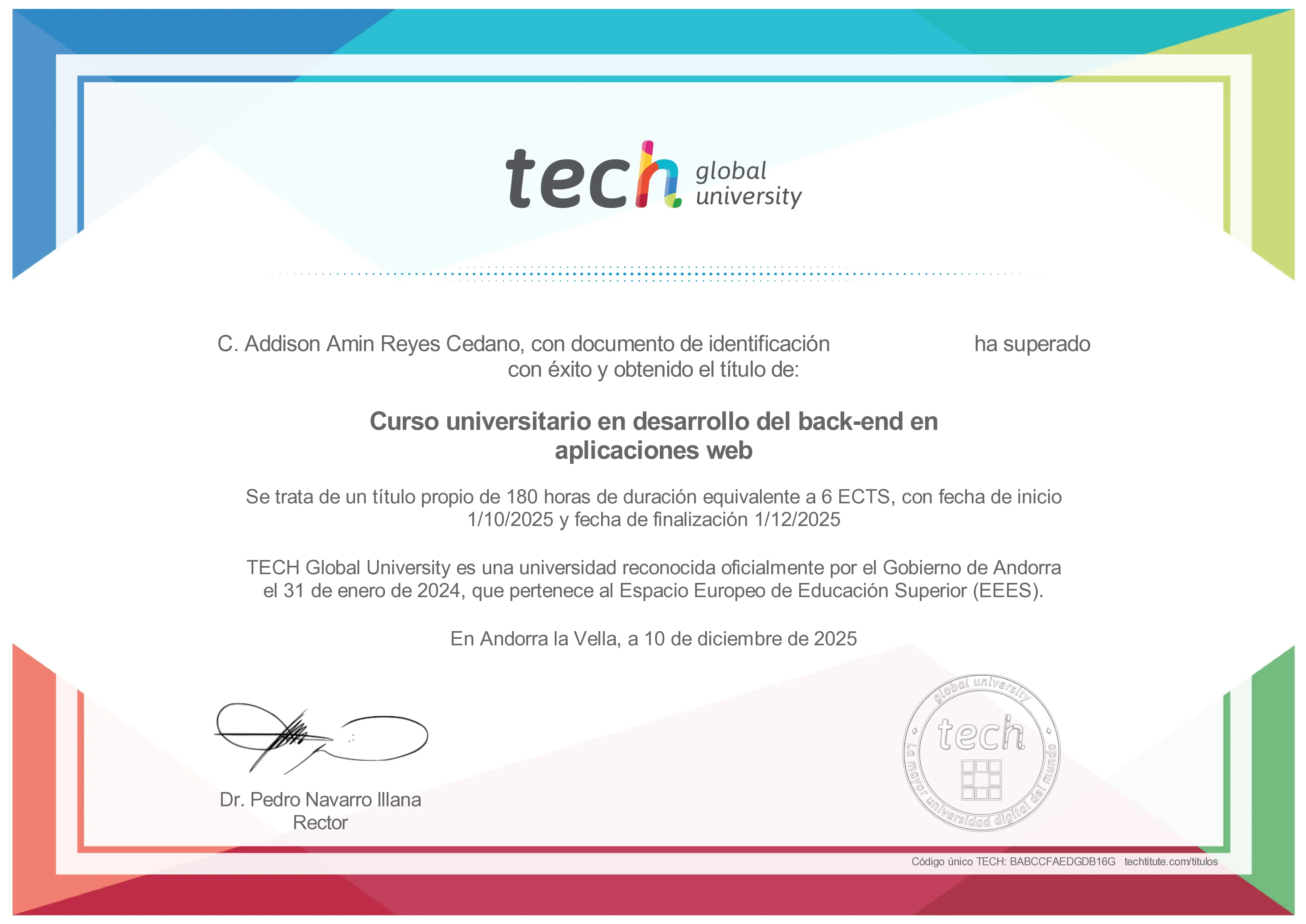 Curso universitario en desarrollo del back end